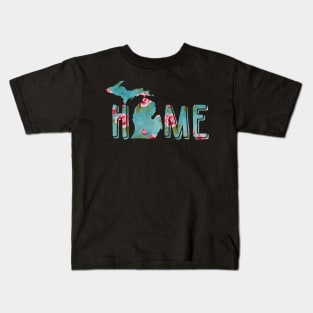 Michigan is Home Vintage Roses on Aqua Kids T-Shirt